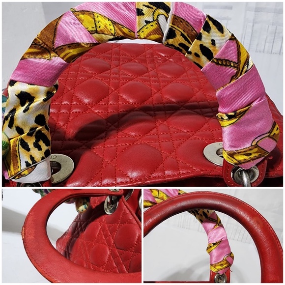 Authentic CHRISTIAN DIOR Lambskin Cannage Medium Lady Dior Red - Picture 14 of 15